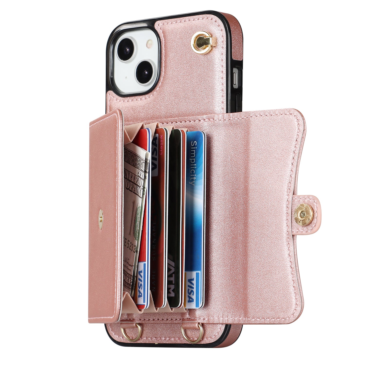 RFID Blocking Card Slots Phone Case for iPhone 14 Plus Accordion Style Kickstand Phone Cover with Short Strap and Long Strap RFID Blocking Card Slots Phone Case for iPhone 14 Plus Accordion Style Kickstand Phone Cover with Short Strap and Long Strap